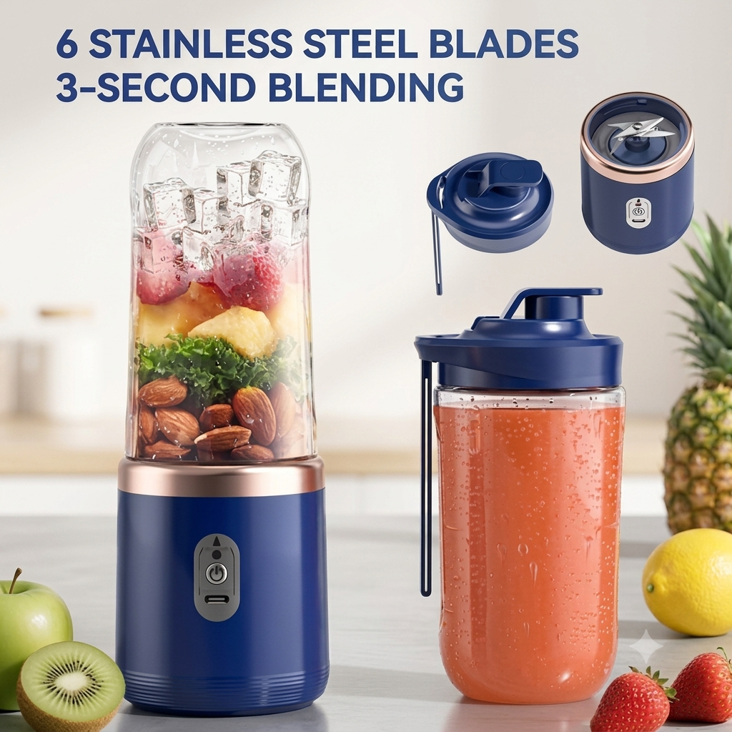 Portable USB Rechargeable Blender – Personal Smoothie Maker for Fruits, Shakes & On-the-Go Juicing