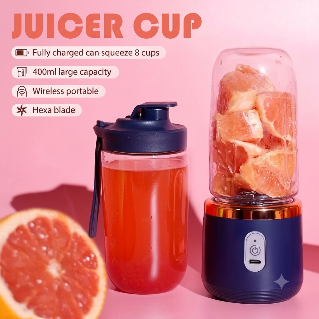 Portable USB Rechargeable Blender – Personal Smoothie Maker for Fruits, Shakes & On-the-Go Juicing