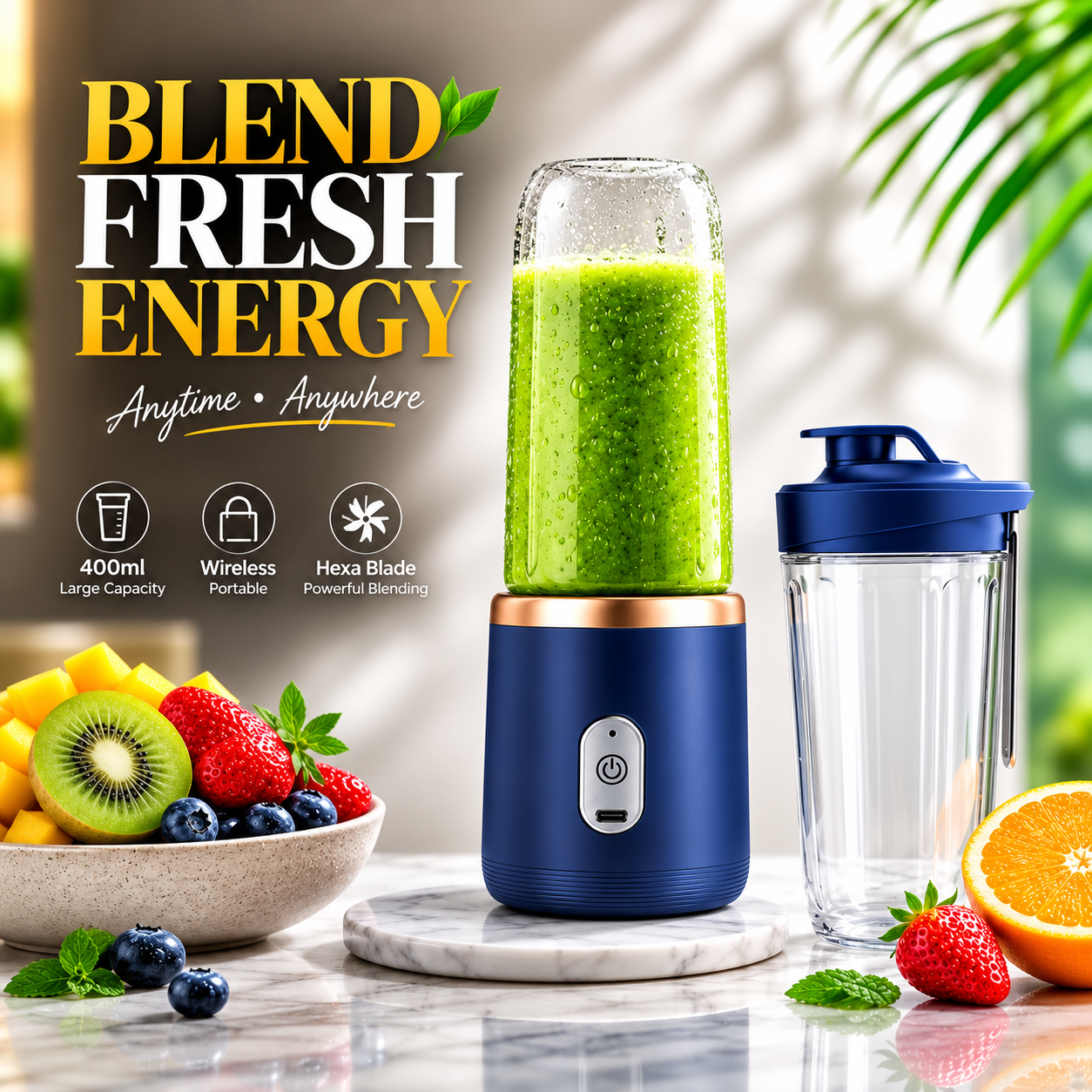 Portable USB Rechargeable Blender – Personal Smoothie Maker for Fruits, Shakes & On-the-Go Juicing