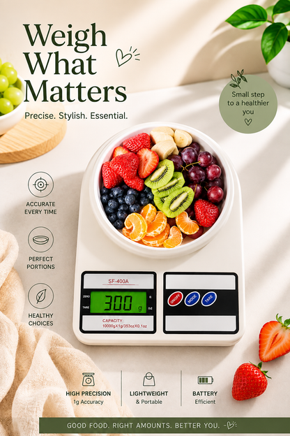 Digital Kitchen Food Scale – Multifunction Weighing Scale with LCD Display (10kg/1g Precision)